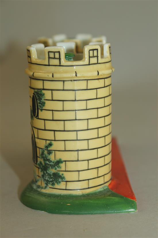 A rare Minton porcelain castle shaped inkstand, c.1830, 8cm